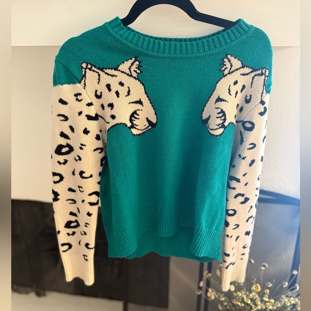 MINKPINK Teal and Cream Leopard Sweater